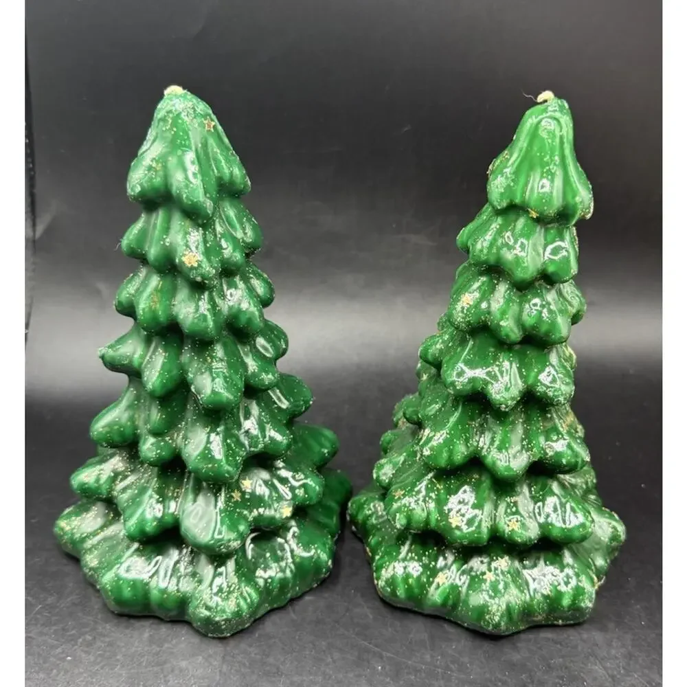 VTG Gurley 2 Green Christmas Tree Candles Gold Stars Holiday Decor 8